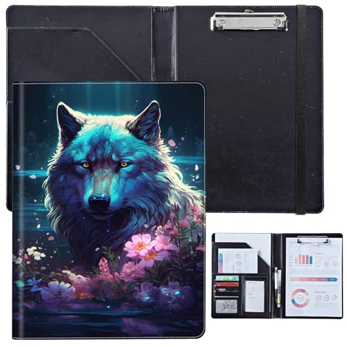 PU-Leder-Portfolio für Damen, Lebenslauf-Mappe für Interviews, professioneller Business-Organizer mit Dokumentenhalter, Kartenfächern und Stiftschlaufe, passend für Klemmbrett im A4-Format, Blumenwolf PU-Leder-Portfolio für Damen, Lebenslauf-Mappe für Interviews, professioneller Business-Organizer mit Dokumentenhalter, Kartenfächern und Stiftschlaufe, passend für Klemmbrett im A4-Format, Blumenwolf von BVCLKJPOI