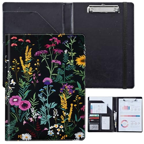 PU-Leder-Portfolio für Damen, Lebenslauf-Mappe für Vorstellungsgespräche, professioneller Business-Organizer mit Dokumentenhalter, Kartenfächern und Stiftschlaufe, passend für Klemmbrett im A4-Format von BVCLKJPOI
