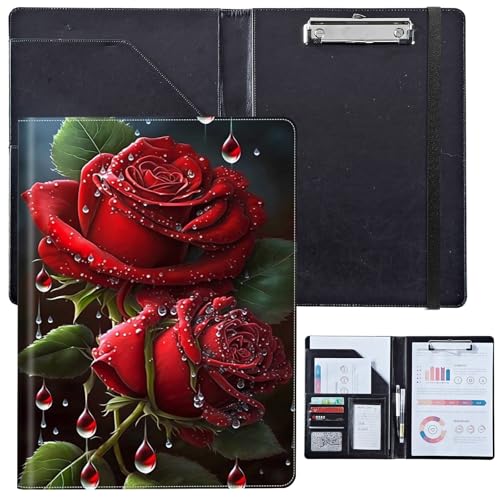 PU-Leder-Portfolio für Damen, Lebenslauf-Mappe für Vorstellungsgespräche, professioneller Business-Organizer mit Dokumentenhalter, Kartenfächern und Stiftschlaufe, passend für Klemmbrett im A4-Format von BVCLKJPOI