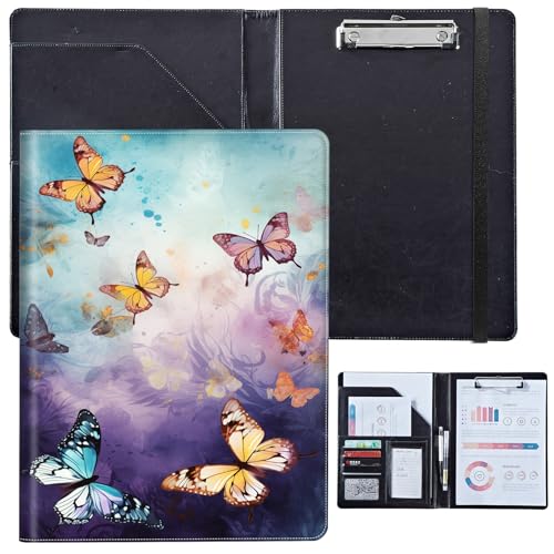 PU-Leder-Portfolio für Damen, Lebenslauf-Mappe für Vorstellungsgespräche, professioneller Business-Organizer mit Dokumentenhalter, Kartenfächern und Stiftschlaufe, passend für Klemmbrett im A4-Format von BVCLKJPOI