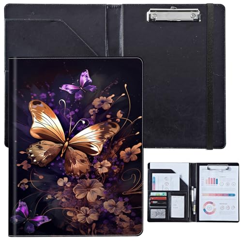 PU-Leder-Portfolio für Damen, Lebenslauf-Mappe für Vorstellungsgespräche, professioneller Business-Organizer mit Dokumentenhalter, Kartenfächern und Stiftschlaufe, passend für Klemmbrett im A4-Format von BVCLKJPOI