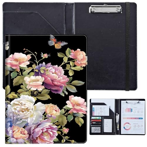 PU-Leder-Portfolio für Damen, Lebenslauf-Mappe für Vorstellungsgespräche, professioneller Business-Organizer mit Dokumentenhalter, Kartenfächern und Stiftschlaufe, passend für Klemmbrett im A4-Format von BVCLKJPOI