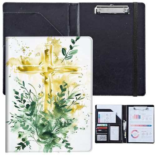 PU-Leder-Portfolio für Damen, Lebenslauf-Mappe für Vorstellungsgespräche, professioneller Business-Organizer mit Dokumentenhalter, Kartenfächern und Stiftschlaufe, passend für Klemmbrett im A4-Format von BVCLKJPOI