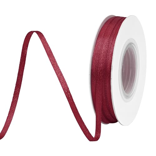 BVIEAKD 3mm breit 45m Long Double Face Burgunder Satin Ribbon Stoffband für Geschenkverpackungen Sehr geeignet für Hochzeiten Dekoration Blumenstrauß Ballons Kunsthandwerk Nähen Haarschleife von BVIEAKD