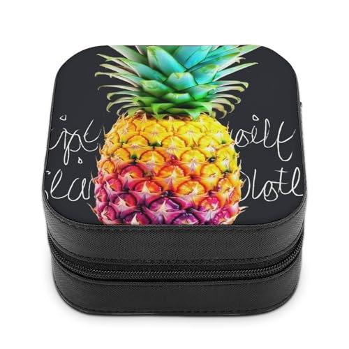 BVKWNTSA Hochwertige, bunte Schmuckschatulle mit Obst-Ananas-Aufdruck für Reisende, kleine und praktische Schmuckaufbewahrung, leicht zu tragen von BVKWNTSA