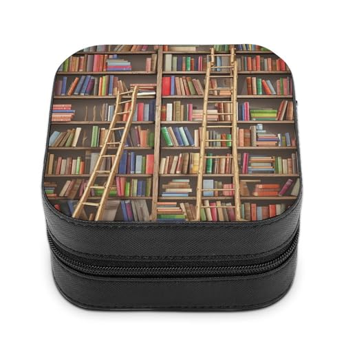 BVKWNTSA Hochwertige, lustige Bücherregal-Kollektion und Leiter, bedruckte Schmuckschatulle für Reisende, kleine und praktische Schmuckaufbewahrung, Artefakt, einfach zu tragen von BVKWNTSA