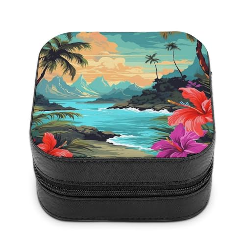 BVKWNTSA Hochwertige Hello Hawaii bedruckte Schmuckschatulle für Reisende, kleine und praktische Schmuckaufbewahrung, leicht zu tragen von BVKWNTSA