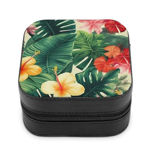 BVKWNTSA Hochwertige Hojas Tropicales Y Flores bedruckte Schmuckschatulle für Reisende, kleine und praktische Schmuckaufbewahrung, leicht zu tragen von BVKWNTSA