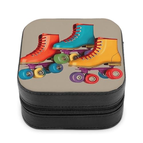 BVKWNTSA Hochwertige Schmuckschatulle im Retro-Stil mit Rollschuhen, bedruckt für Reisende, kleine und praktische Schmuckaufbewahrung, leicht zu tragen von BVKWNTSA
