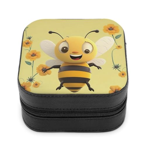 BVKWNTSA Hochwertige Schmuckschatulle mit Aufdruck "Happy Bee" für Reisende, kleine und praktische Schmuckaufbewahrung, einfach zu tragen von BVKWNTSA