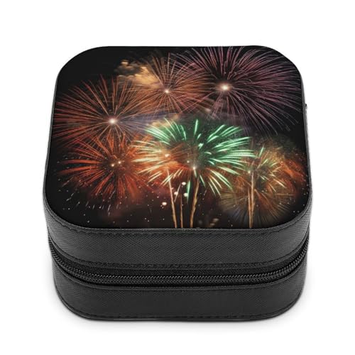 BVKWNTSA Hochwertige Schmuckschatulle mit Feuerwerk, bedruckt für Reisende, kleine und praktische Schmuckaufbewahrung, leicht zu tragen von BVKWNTSA