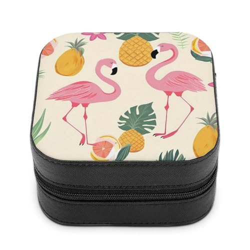 BVKWNTSA Hochwertige Schmuckschatulle mit Flamingo- und Ananas-Aufdruck für Reisende, kleine und praktische Schmuckaufbewahrung, einfach zu tragen von BVKWNTSA