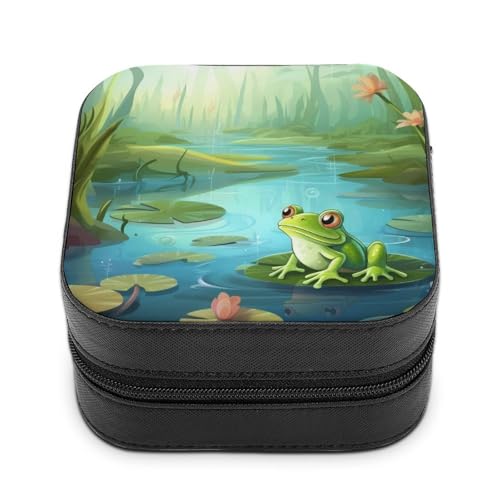 BVKWNTSA Hochwertige Schmuckschatulle mit Frosch im Teich_77199281, bedruckte Schmuckschatulle für Reisende, kleine und praktische Schmuckaufbewahrung, leicht zu tragen von BVKWNTSA