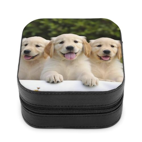 BVKWNTSA Hochwertige Schmuckschatulle mit Golden Retriever-Welpen für Reisende, kleine und praktische Schmuckaufbewahrung, einfach zu tragen von BVKWNTSA