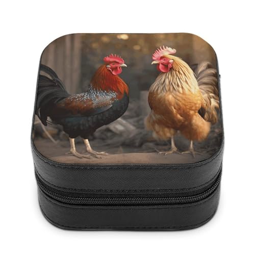 BVKWNTSA Hochwertige Schmuckschatulle mit Hahn und Huhn für Reisende, kleine und praktische Schmuckaufbewahrung, einfach zu tragen von BVKWNTSA