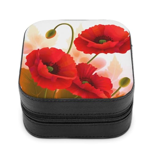 BVKWNTSA Hochwertige Schmuckschatulle mit Mohnblumen, lebendige Blütenblätter, bedruckt, für Reisende, kleine und praktische Schmuckaufbewahrung, einfach zu tragen von BVKWNTSA