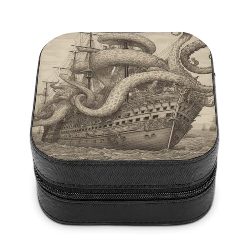 BVKWNTSA Hochwertige Schmuckschatulle mit Segelpiraten-Oktopus2-Motiv für Reisende, kleine und praktische Schmuckaufbewahrung, einfach zu tragen von BVKWNTSA