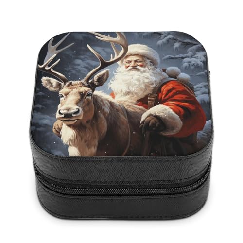 BVKWNTSA Hochwertige Schmuckschatulle mit Weihnachtsmann- und Hirsch-Motiv für Reisende, kleine und praktische Schmuckaufbewahrung, einfach zu tragen von BVKWNTSA
