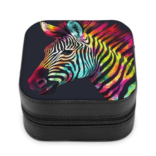 BVKWNTSA Hochwertige Schmuckschatulle mit buntem Regenbogen-Zebra-Druck für Reisende, kleine und praktische Schmuckaufbewahrung, leicht zu tragen von BVKWNTSA