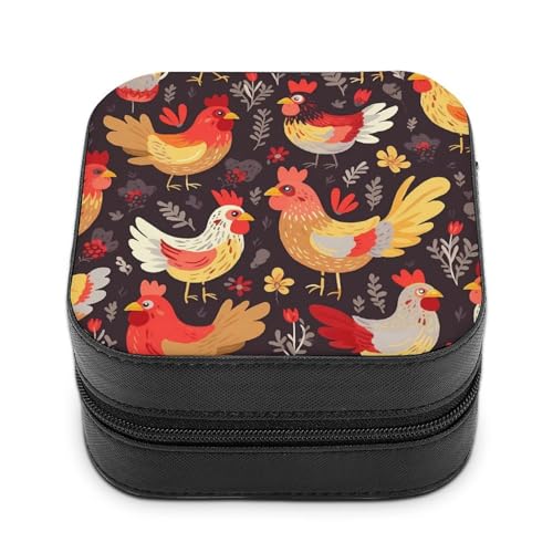 BVKWNTSA Hochwertige Schmuckschatulle mit niedlichem Hahn-Huhn-Motiv für Reisende, kleine und praktische Schmuckaufbewahrung, einfach zu tragen von BVKWNTSA
