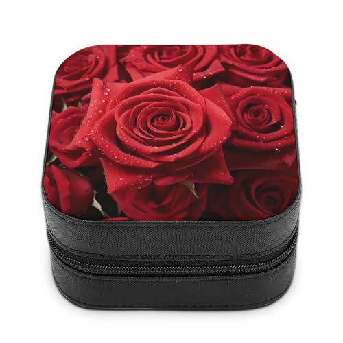 BVKWNTSA Hochwertige Schmuckschatulle mit roter Rose 4 für Reisende, kleine und praktische Schmuckaufbewahrung, leicht zu tragen von BVKWNTSA