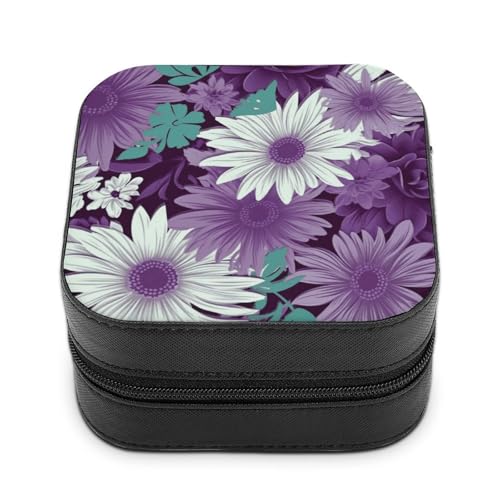 BVKWNTSA Hochwertige Schmuckschatulle mit violett-weißem Blumendruck für Reisende, kleine und praktische Schmuckaufbewahrung, leicht zu tragen von BVKWNTSA