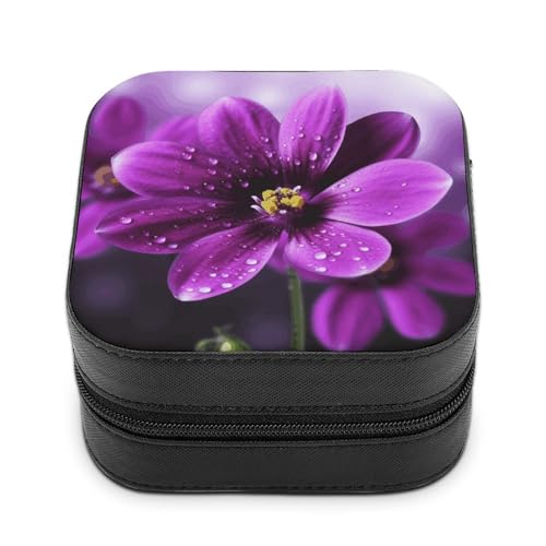 BVKWNTSA Hochwertige Schmuckschatulle mit violettem Blumendruck für Reisende, kleine und praktische Schmuckaufbewahrung, einfach zu tragen von BVKWNTSA