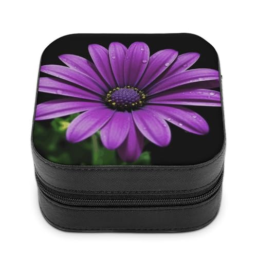 BVKWNTSA Hochwertige Schmuckschatulle mit violettem Gänseblümchen-Aufdruck für Reisende, kleine und praktische Schmuckaufbewahrung, leicht zu tragen von BVKWNTSA
