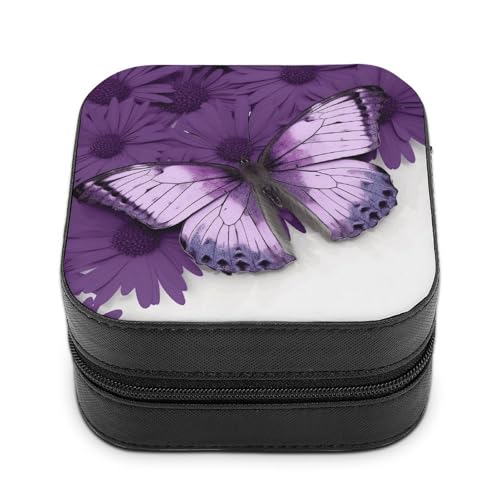 BVKWNTSA Hochwertige Schmuckschatulle mit violettem Schmetterlings-Aufdruck für Reisende, kleine und praktische Schmuckaufbewahrung, einfach zu tragen von BVKWNTSA