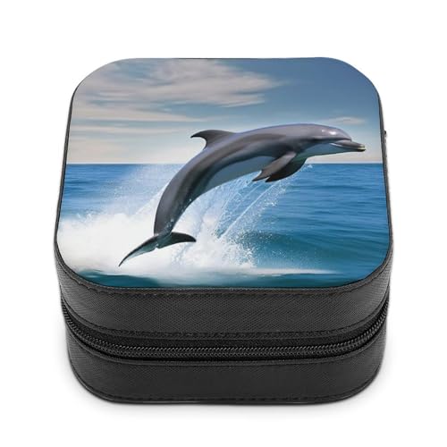 BVKWNTSA Hochwertige bedruckte Schmuckschatulle mit Delfin-Motiv für Reisende, kleine und praktische Schmuckaufbewahrung, einfach zu tragen BVKWNTSA Hochwertige bedruckte Schmuckschatulle mit Delfin-Motiv für Reisende, kleine und praktische Schmuckaufbewahrung, einfach zu tragen von BVKWNTSA