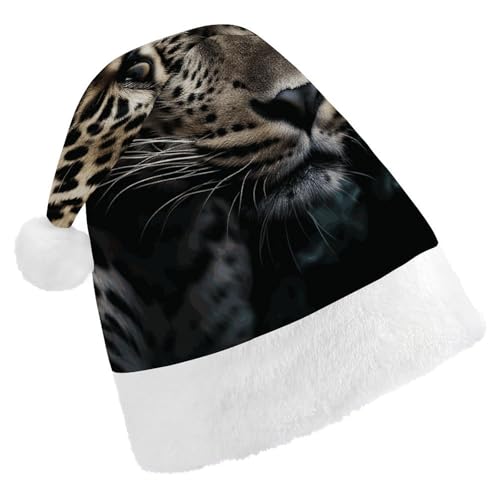 BVNMT Festliche Weihnachtsmütze für Erwachsene, 43,4 x 29,7 cm, Polyester, Flagge mit Leopardenmuster, Weihnachtsmütze, Weihnachtsmütze, Partyhut für Erwachsene, Damen, Herren von BVNMT