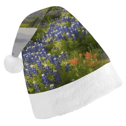 BVNMT Festliche Weihnachtsmütze für Erwachsene, 43,4 x 29,7 cm, Polyester, Freude für die Feiertage, Texas, Bluebonnets, Landschaft, bedruckte Weihnachtsmütze, Weihnachtsmütze, Partyhut für Erwachsene BVNMT Festliche Weihnachtsmütze für Erwachsene, 43,4 x 29,7 cm, Polyester, Freude für die Feiertage, Texas, Bluebonnets, Landschaft, bedruckte Weihnachtsmütze, Weihnachtsmütze, Partyhut für Erwachsene von BVNMT