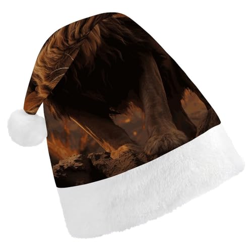 BVNMT Festliche Weihnachtsmütze für Erwachsene, 43,4 x 29,7 cm, Polyester, Freude für die Feiertage, wütender brüllender Löwe, bedruckt, Weihnachtsmütze, Weihnachtsmütze, Partyhut für Erwachsene BVNMT Festliche Weihnachtsmütze für Erwachsene, 43,4 x 29,7 cm, Polyester, Freude für die Feiertage, wütender brüllender Löwe, bedruckt, Weihnachtsmütze, Weihnachtsmütze, Partyhut für Erwachsene von BVNMT