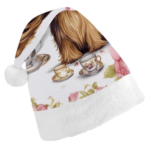BVNMT Festliche Weihnachtsmütze für Erwachsene, 43,4 x 29,7 cm, Polyester, für die Feiertage, Yorkshire Terrier, Teeparty, Schmetterlinge, Rosen, bedruckte Weihnachtsmütze, Weihnachtsmütze, Partyhut BVNMT Festliche Weihnachtsmütze für Erwachsene, 43,4 x 29,7 cm, Polyester, für die Feiertage, Yorkshire Terrier, Teeparty, Schmetterlinge, Rosen, bedruckte Weihnachtsmütze, Weihnachtsmütze, Partyhut von BVNMT