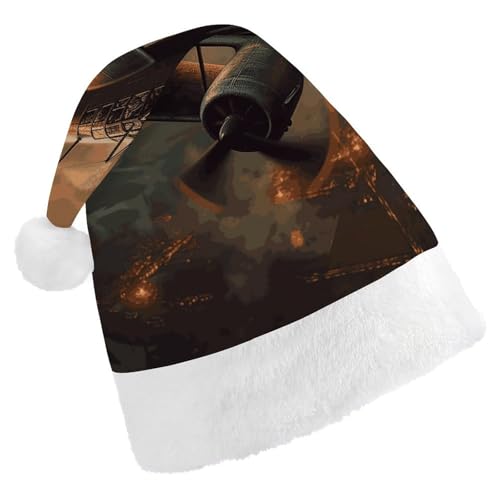 BVNMT Festliche Weihnachtsmütze für Erwachsene (43,4 x 29,7 cm) – Polyester-Flugzeug für die Feiertage, Weltkrieg, bedruckte Weihnachtsmannmütze, Weihnachtsmütze, Weihnachtsmütze, Partyhut für von BVNMT