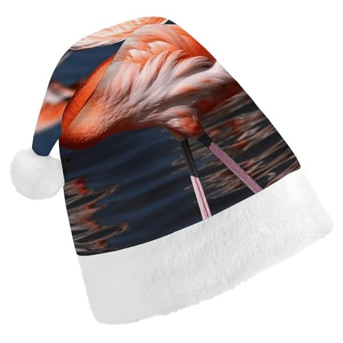 BVNMT Festliche Weihnachtsmütze für Erwachsene (43,4 x 29,7 cm) – Polyester-Freude für die Feiertage, Flamingo-bedruckte Weihnachtsmannmütze, Weihnachtsmütze, Weihnachtsmütze, Partyhut für Erwachsene von BVNMT