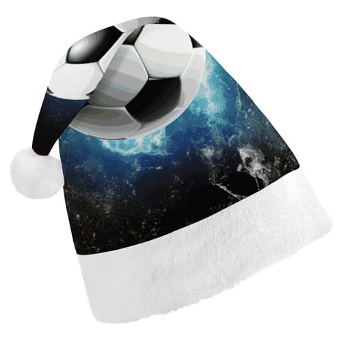 BVNMT Festliche Weihnachtsmütze für Erwachsene (43,4 x 29,7 cm) – Polyester-Freude für die Feiertage, Fußball, Sport, bedruckte Weihnachtsmannmütze, Weihnachtsmütze, Weihnachtsmütze, Partyhut für von BVNMT