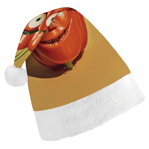 BVNMT Festliche Weihnachtsmütze für Erwachsene (43,4 x 29,7 cm) – Polyester-Freude für die Feiertage, Gemüsegesicht, bedruckte Weihnachtsmütze, Weihnachtsmütze, Weihnachtsmütze, Partyhut für von BVNMT