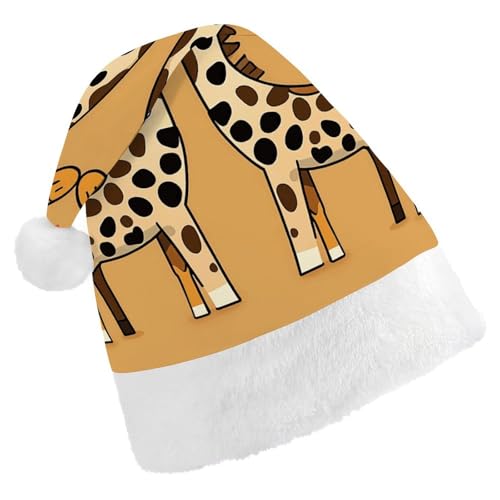 BVNMT Festliche Weihnachtsmütze für Erwachsene (43,4 x 29,7 cm) – Polyester-Freude für die Feiertage, Giraffen, bedruckte Weihnachtsmütze, Weihnachtsmütze, Weihnachtsmütze, Partyhut für Erwachsene von BVNMT