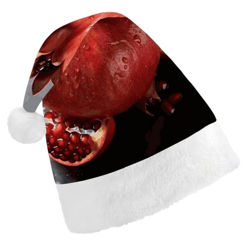 BVNMT Festliche Weihnachtsmütze für Erwachsene (43,4 x 29,7 cm) – Polyester-Freude für die Feiertage, Granatapfel-bedruckte Weihnachtsmütze, Weihnachtsmütze, Weihnachtsmütze, Partyhut für Erwachsene von BVNMT
