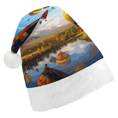 BVNMT Festliche Weihnachtsmütze für Erwachsene (43,4 x 29,7 cm) – Polyester-Freude für die Feiertage, Heißluftballons, bedruckte Weihnachtsmannmütze, Weihnachtsmütze, Weihnachtsmütze, Partyhut für von BVNMT