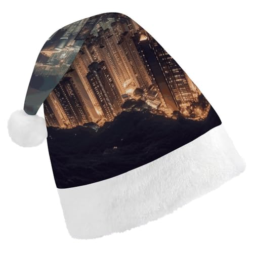 BVNMT Festliche Weihnachtsmütze für Erwachsene (43,4 x 29,7 cm) – Polyester-Freude für die Feiertage, Hongkong, bedruckte Weihnachtsmütze, Weihnachtsmütze, Partyhut für Erwachsene, Damen, Herren von BVNMT