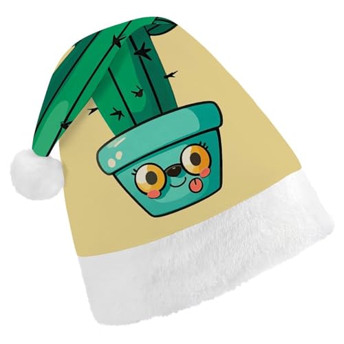 BVNMT Festliche Weihnachtsmütze für Erwachsene (43,4 x 29,7 cm) – Polyester-Freude für die Feiertage, Kakteen, bedruckte Weihnachtsmütze, Weihnachtsmütze, Partyhut für Erwachsene, Damen, Herren von BVNMT