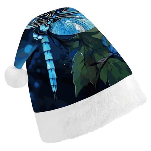 BVNMT Festliche Weihnachtsmütze für Erwachsene (43,4 x 29,7 cm) – Polyester-Freude für die Feiertage, Kunst, blaue Libelle, bedruckte Weihnachtsmütze, Weihnachtsmütze, Partyhut für Erwachsene, Damen von BVNMT
