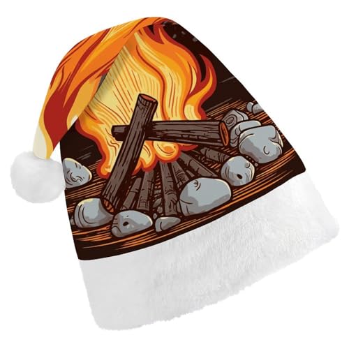 BVNMT Festliche Weihnachtsmütze für Erwachsene (43,4 x 29,7 cm) – Polyester-Freude für die Feiertage, Lagerfeuer, bedruckte Weihnachtsmütze, Weihnachtsmütze, Weihnachtsmütze, Partyhut für Erwachsene von BVNMT