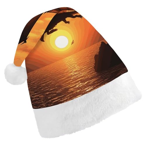 BVNMT Festliche Weihnachtsmütze für Erwachsene (43,4 x 29,7 cm) – Polyester-Freude für die Feiertage, Meer, Sonnenuntergang, fliegender Drache, bedruckte Weihnachtsmütze, Weihnachtsmütze, Partyhut für von BVNMT