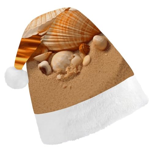 BVNMT Festliche Weihnachtsmütze für Erwachsene (43,4 x 29,7 cm) – Polyester-Freude für die Feiertage, Muscheln und Sand, bedruckte Weihnachtsmütze, Weihnachtsmütze, Weihnachtsmütze, Partyhut für von BVNMT