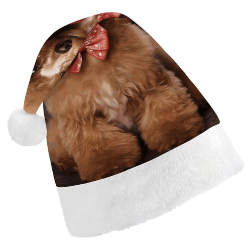 BVNMT Festliche Weihnachtsmütze für Erwachsene (43,4 x 29,7 cm) – Polyester-Freude für die Feiertage, Pudel, bedruckte Weihnachtsmütze, Weihnachtsmütze, Weihnachtsmütze, Partyhut für Erwachsene, Damen von BVNMT