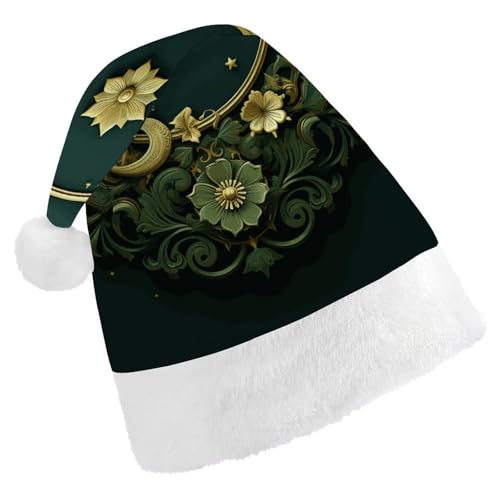 BVNMT Festliche Weihnachtsmütze für Erwachsene (43,4 x 29,7 cm) – Polyester-Freude für die Feiertage, Ramadan auf grüner Tapete, bedruckte Weihnachtsmütze, Weihnachtsmütze, Weihnachtsmütze, Partyhut von BVNMT