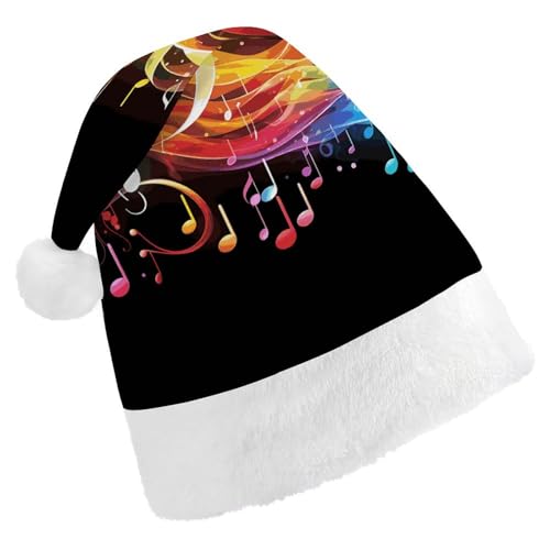 BVNMT Festliche Weihnachtsmütze für Erwachsene (43,4 x 29,7 cm) – Polyester-Freude für die Feiertage, Regenbogen-Musiknoten, Melodie, bedruckte Weihnachtsmütze, Weihnachtsmütze, Partyhut für von BVNMT
